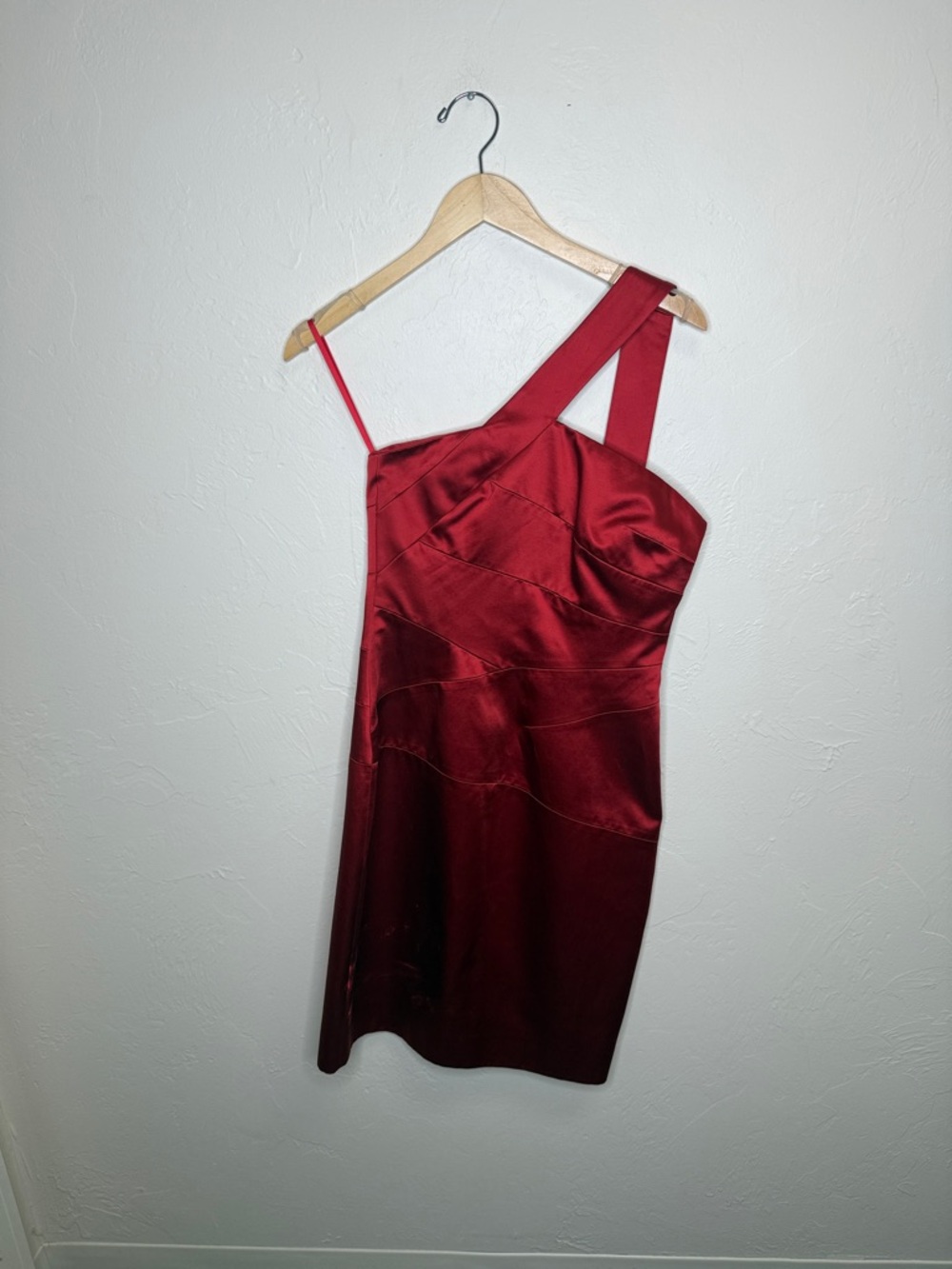 KORS Michael Kors One-Shoulder Burgundy Satin Dress